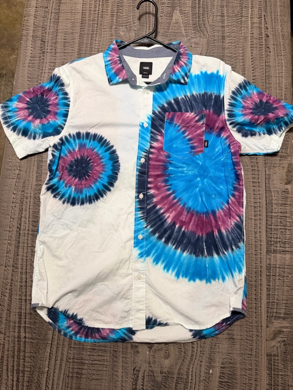 Vans Men’s Blue Tie-Dye Short-Sleeve Button-Up Shirt